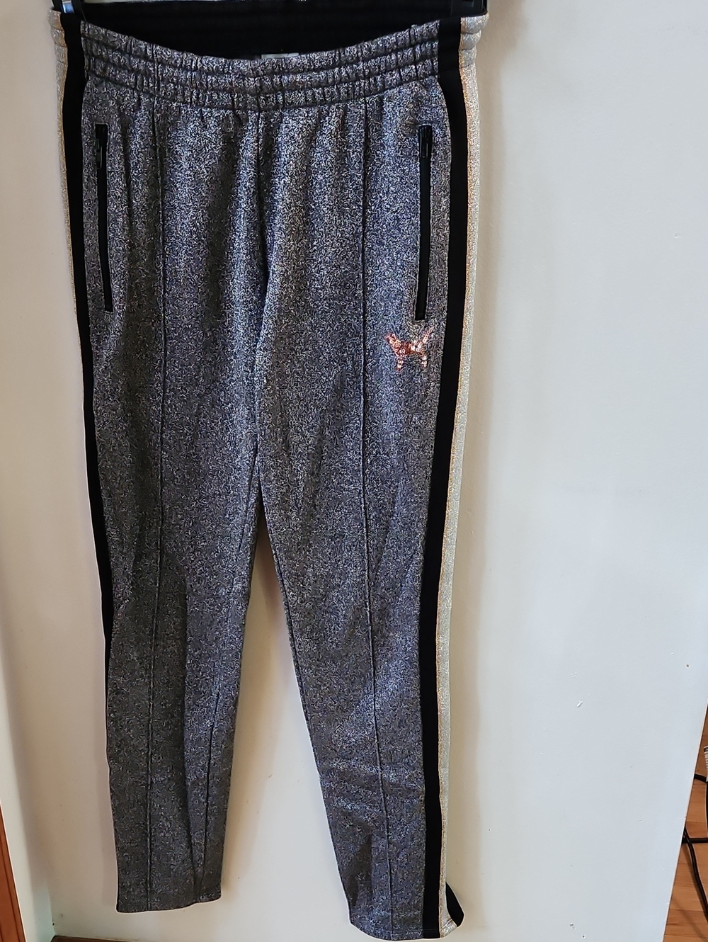 PINK Victoria's Secret Gray BLING  Joggers with Pink Fox Accent